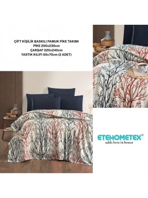ETEHOMETEX ÇİFT KİŞİLİK BASKILI PAMUK PİKE TAKIMI LAYLA 8696474231925